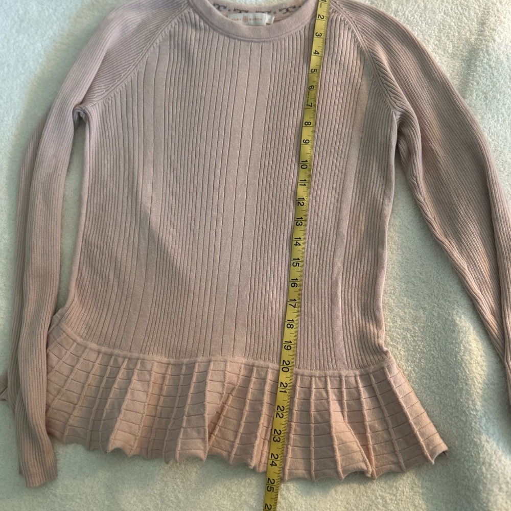Tory Burch Ribbed Ballet Pink Peplum Sweater Silk/Cashmere Blend Large - Picture 10 of 15